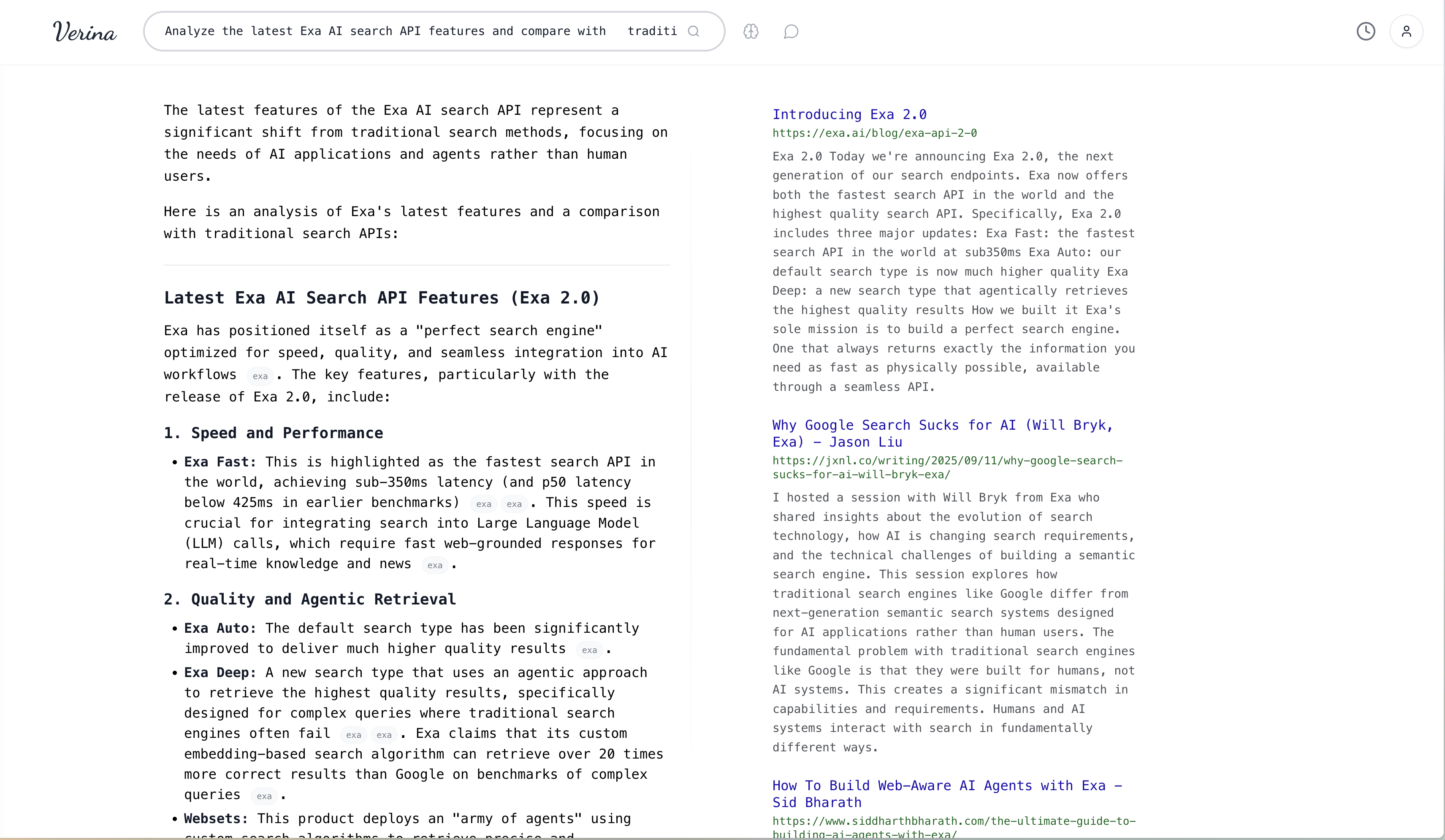 Verina's original search interface